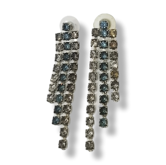 VINTAGE SILVERTONE & GLASS RHINESTONE DROP STATEMENT EARRINGS - Picture 4 of 5